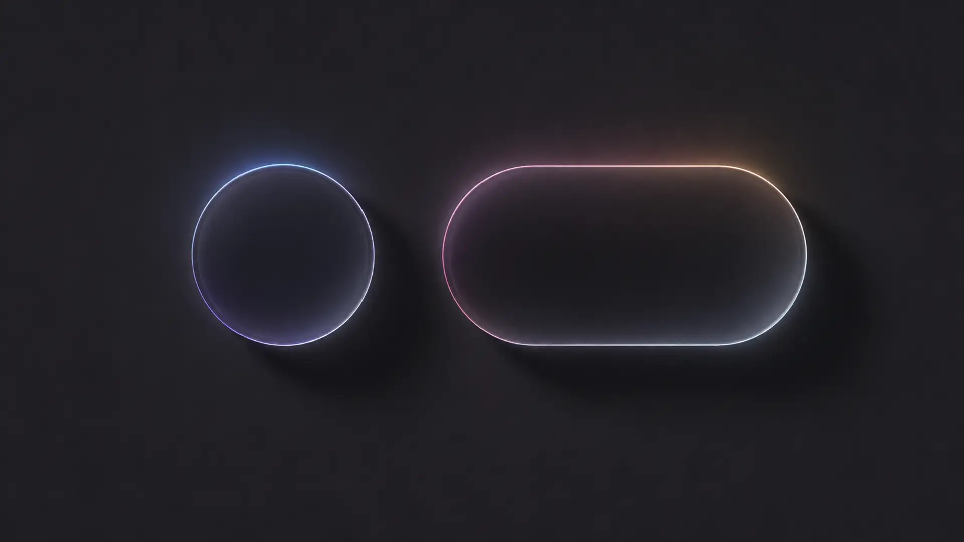 A circle and a rounded pill shape outlined in faint blue and pink light on a near-black surface, almost disappearing into the background