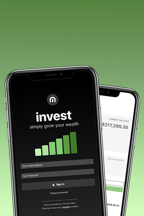 Norhart Invest SaaS fintech application displaying clean investment tracking UI with Apple-inspired design principles and user-centered experience