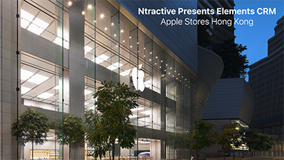 Apple and Ntractive joint product marketing partnership showcasing Elements CRM featured in Apple Store worldwide with premium business software positioning