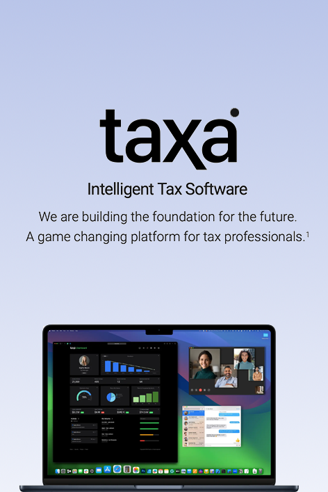 Taxa professional tax application interface displaying minimalist UI design with AI-driven knowledge graphs and seamless user experience