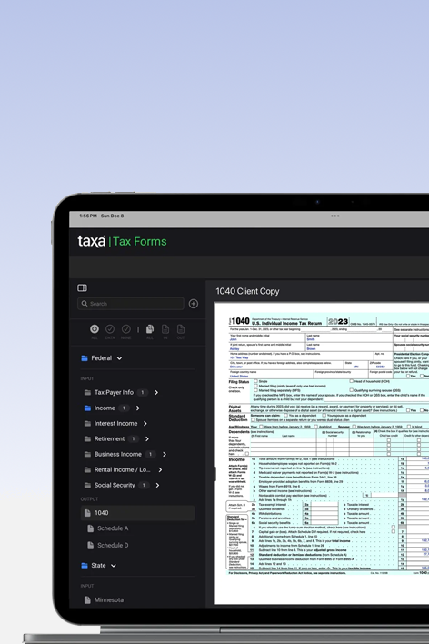 Taxa revolutionary tax technology platform displaying Justin Bartak's design leadership in creating emotionally engaging and functionally powerful tax professional software